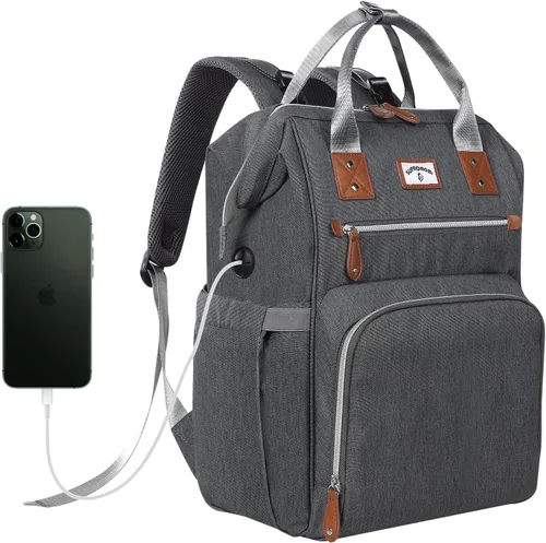 Vista 9 de Mochila para pañales: bolsa de bebé para niño y niña, bolsa grande para mamá, bolsillos aislados, agujeros para cargador para hombres y mujeres