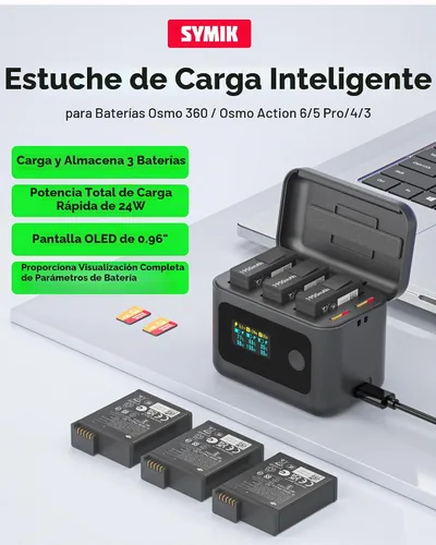 Vista 2 de Batería Osmo 360 (2 paquetes) con concentrador de carga inteligente rápida de 24 W, compatible con DJI Osmo 360/Action 6/Action 5 Pro/Action