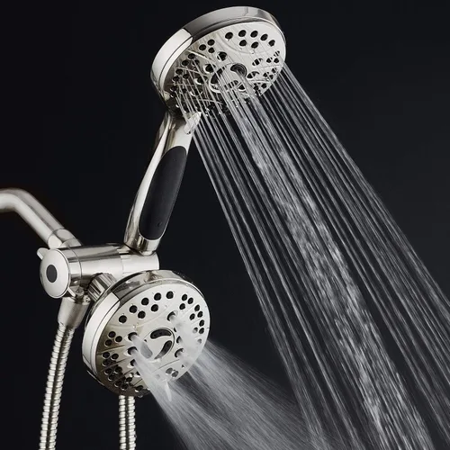 Vista 5 de Cabezal de ducha de alta presión de 48 modos de lujo, combo de 3 vías – Regadera de lluvia doble y de mano – Manguera de acero inoxidable de 6 pies