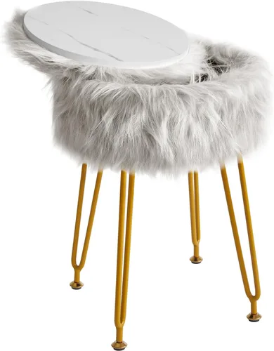 Vista 10 de IBUYKE Taburete rectangular de piel sintética para tocador con almacenamiento, otomana de silla de maquillaje peluda, asiento acolchado suave