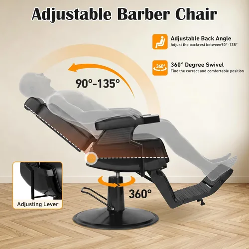Vista 4 de Hydraulic Barber Chair All Black, 550LBS Heavy Duty Barbershop Chair, Adjustable Reclining Salon Chair, Professional Hair Stylist Chair for