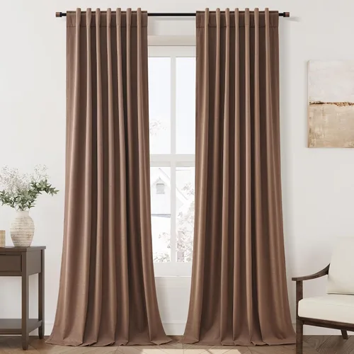 Vista 69 de Nanspring Cortinas de lino 100% opacas para dormitorio, 96 pulgadas de largo, con pestaña trasera, bolsillo para barra, aislamiento térmico, cortina