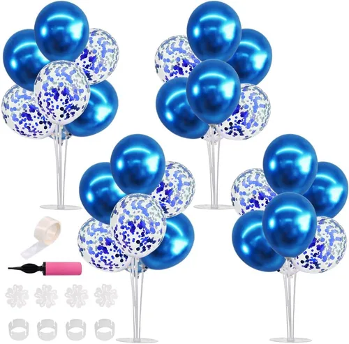 Vista 31 de TONIFUL Juego de 6 centros de mesa de globos de color azul marino y plateado para mesa, kit de arco de globos para decoraciones de graduación 2026