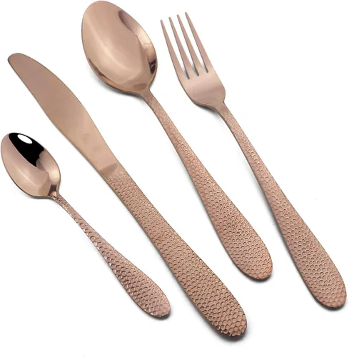 Vista 15 de JASHII Juego de cubiertos de acero inoxidable martillado de 16 piezas servicio de utensilios de alimentación para 4, vajilla moderna juego de Negro