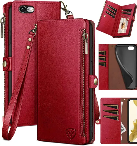 Vista 8 de XcaseBar Funda tipo cartera para iPhone 6S Plus/6 Plus de 5.5 pulgadas con cremallera para tarjetas de crédito, libro con tapa, funda de piel