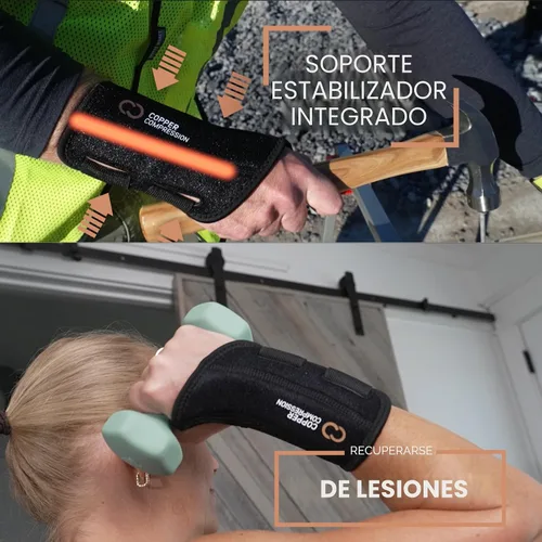 Vista 8 de Copper Compression - Muñequera, férula ortopédica ajustable con infusión de cobre para dolor, túnel carpiano, artritis, codo de tenista, tendinitis