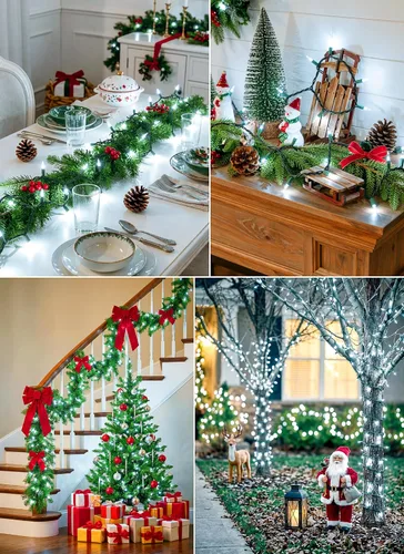 Vista 7 de Minetom Guirnalda de luces de Navidad transparentes, 100 unidades, 20 pies Alambre blanco y verde puro