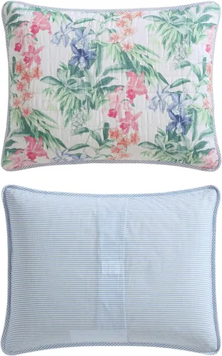 Vista 4 de Tommy Bahama - Juego de edredón tamaño Queen, ropa de cama reversible de algodón costero con fundas a juego, juego de ropa de cama botánica colorido