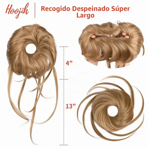 Vista 3 de HOOJIH Pieza de pelo desordenado de moño – Extensiones superlargas despeinadas, cola de caballo ondulada con banda elástica para mujeres y niñas