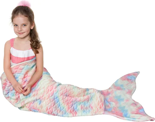 Vista 20 de Catalonia Manta de cola de sirena para niñas, saco de dormir de sirena que brilla en la oscuridad para niños de 3 a 14 años, regalo de sirena