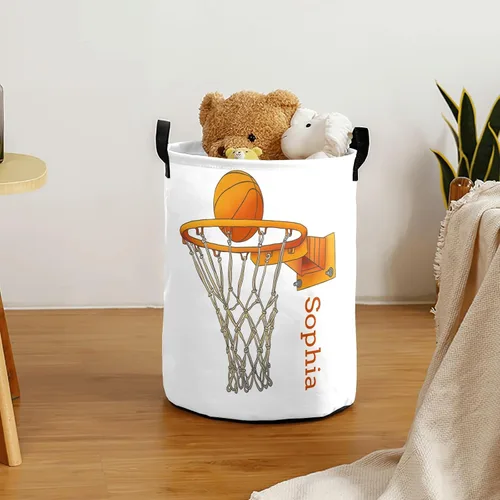 Vista 3 de Cesta de baloncesto personalizada con nombre y texto, impermeable, para dormitorio, sala de estar, cesta de almacenamiento