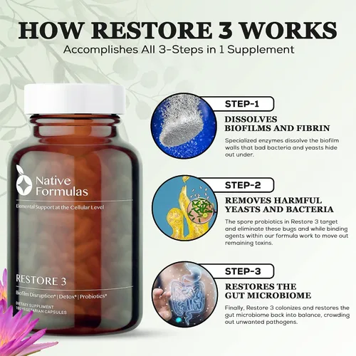 Vista 7 de Native Formulas Restore 3 Proteolíticas Enzimas y Esporas Suplemento de Mezcla Probiótica – 60 Cápsulas – Ayuda Avanzada para la Disrupción
