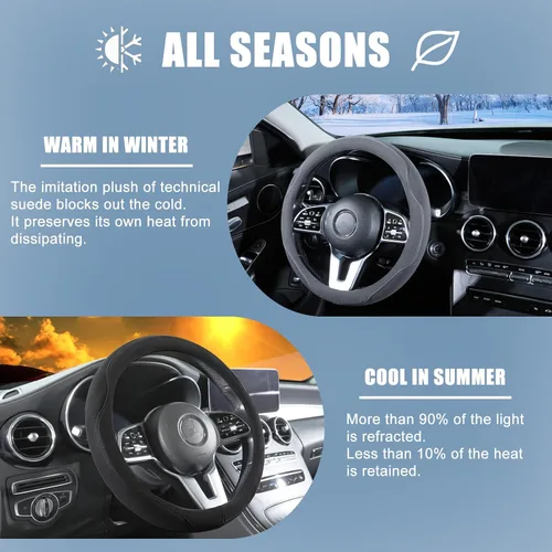 Vista 5 de Funda para volante en forma de D de gamuza negra de 13.5 a 14 pulgadas Warm in Winter and Cool in Summer, Small Felt Car Accessories, Breathable