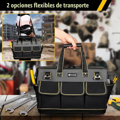 Vista 7 de Bolsa de herramientas de 17 pulgadas para hombres con base moldeada impermeable, bolsa de boca ancha de alta capacidad, bolsas de herramientas