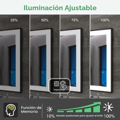Vista 5 de SBAGNO - Espejo de baño LED de 40 x 28 pulgadas con marco negro, altavoz