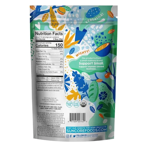 Vista 2 de Suncore Foods Semillas orgánicas de chía negra, 15 onzas, superalimentos, sin gluten