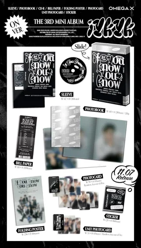 Vista 2 de Omega X IYKYK 3er mini álbum CD+Photobook+Bill Paper+Photocard+Poster plegable en paquete+pegatina+tarjeta fotográfica de unidad+seguimiento sellado