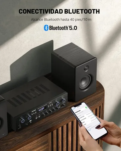 Vista 5 de Donner, amplificador de audio estéreo Bluetooth 5.0, receptor de 4 canales, 440 W de potencia máxima, receptor estéreo para cine en casa con USB