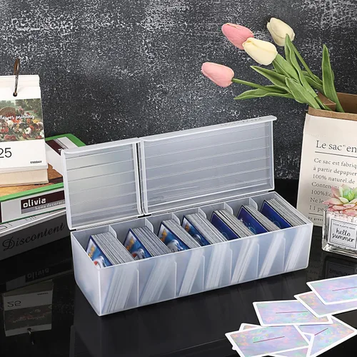 Vista 8 de OwnMy - Caja de almacenamiento de plástico para tarjetas comerciales Plastic Card Organizer Box with Dividers, Plastic Baseball Card Storage Box