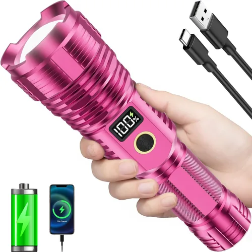Vista 10 de Linternas recargables de alto lúmenes, 10000 lm LED súper brillante, linternas con zoom con pantalla digital LCD, 5 modos, impermeable, potente
