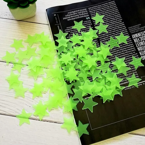 Vista 2 de Calcomanías de estrellas que brillan en la oscuridad, 201 calcomanías luminosas de pared de plástico 3D grandes para niños, verde