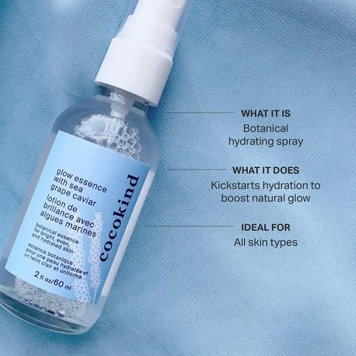 Vista 2 de Cocokind Glow Essence con caviar de uva de mar, imprimación hidratante y niebla facial, hidratante facial con espino amarillo, ácido linoleico