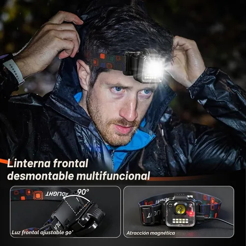 Vista 4 de Linterna frontal recargable, paquete de 4, 3000 lúmenes, linterna frontal brillante ultraligera, linterna LED portátil desmontable con clip, 5 modos