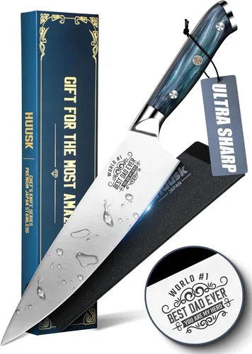 Vista 9 de Cuchillo de pan dentado Huusk de 8", cuchillo de pan de masa madre inoxidable con mango y funda de resina para cortar pan casero, cuchillos de pan