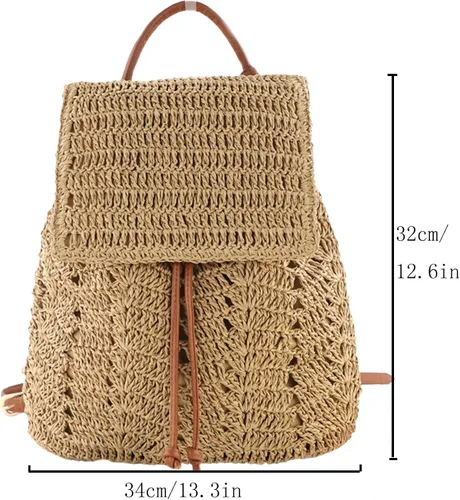 Vista 2 de Ayliss Bolso de mano de paja para mujer, bolso de hombro de verano, tejido a mano, bolso de mano para playa, bolsa de hobo, Caqui, S