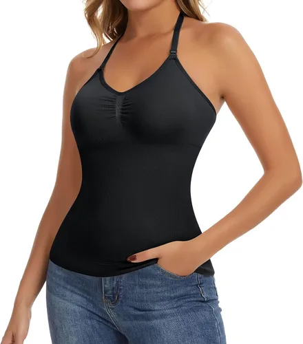Vista 16 de JOYSHAPER Camisola moldeadora con brasier integrado de compresión halter para mujer, control de abdomen, brasier acolchado Halter Neck & V Neck #5