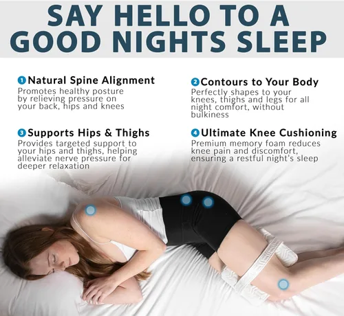 Vista 5 de ComfiLife Almohada de rodilla para personas que duermen de lado, almohada refrescante para dormir de lado, almohada de rodilla con correa para dolor