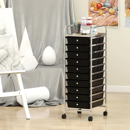 Vista 2 de Giantex Carrito de almacenamiento rodante con 10 cajones, carrito utilitario con tablero, organizador de cajones con ruedas para manualidades, arte