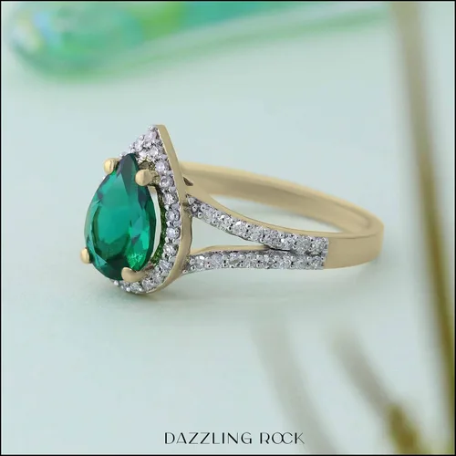Vista 43 de Dazzlingrock Collection Anillo de compromiso con forma de lágrima y diamante blanco natural redondo de 0.45 quilates con halo de diamantes blancos