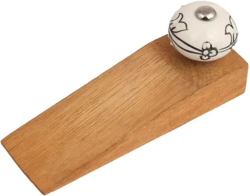 Vista 10 de IndianShelf - 1 tope decorativo de cerámica y madera para la parte inferior de la puerta, color azul, resistente, base de goma antideslizante, tope