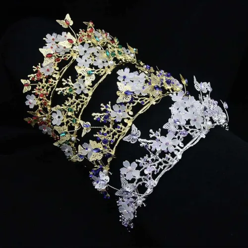 Vista 4 de Corona nupcial barroca perla Rhinestone tiara mariposa diadema boda accesorios para el cabello princesa tiara