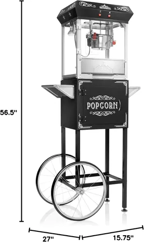 Vista 8 de Olde Midway - máquina de hacer palomitas estilo vintage, con carrito y hervidor de 6 onzas - Negro
