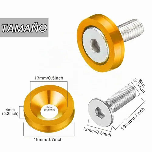 Vista 2 de TOMALL Juego de 20 tornillos de aluminio para guardabarros, arandela de parachoques, perno de motor, accesorios de tornillos de perno M6 para Oro