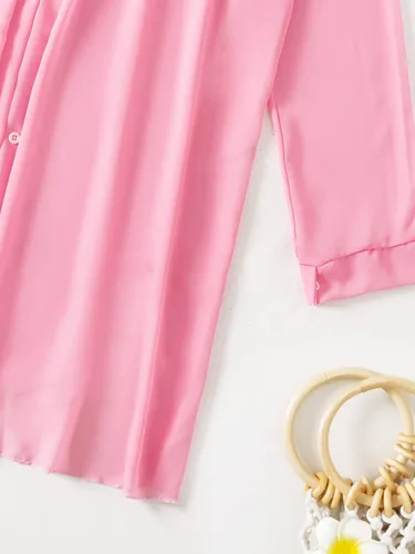 Vista 5 de SHENHE Vestido de playa de manga larga con botones para mujer, estilo kimono