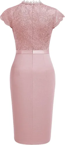 Vista 7 de Miusol vestido de cóctel corto para mujer, estilo retro y floral, con encaje y volantes