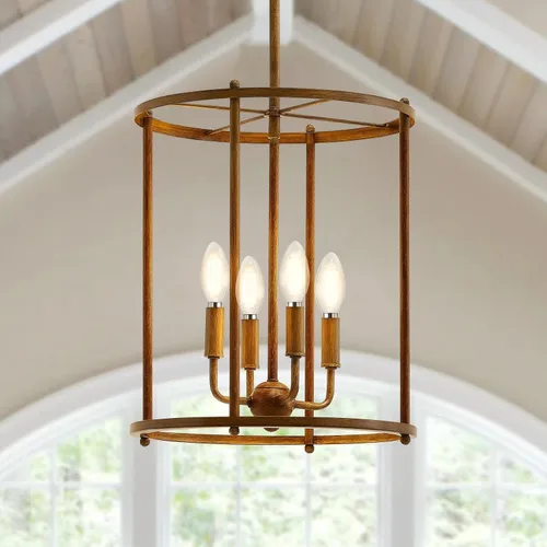 Vista 9 de Luvkczc Candelabro de 4 Luces, Luz de Techo Estilo Granja, Lámpara de Linterna Negra Accesorios de Iluminación con Jaula de Cuerdas, Altura
