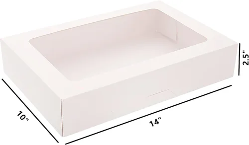 Vista 2 de RIFMEAE Cajas para galletas, cajas de panadería blancas de 14 x 10 x 2.5 pulgadas con ventana, cajas de dulces de despliegue automático, cajas