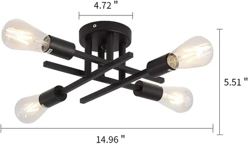 Vista 2 de ZGLAOJT Lámpara de techo semiempotrada de 4 luces, color negro mate con base E26, candelabro moderno para casa de campo, cocina, comedor