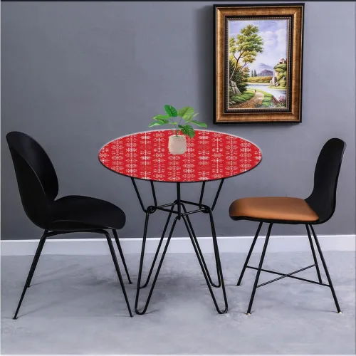 Vista 3 de Manteles para mesas redondas, mantel de Navidad impermeable y borrable con borde elástico, con copo de nieve rojo, rosa y verde, se adapta a mesa