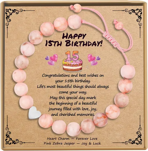 Vista 12 de Sereney Regalos de cumpleaños para niñas, pulseras de cuentas hechas a mano rosa para adolescentes