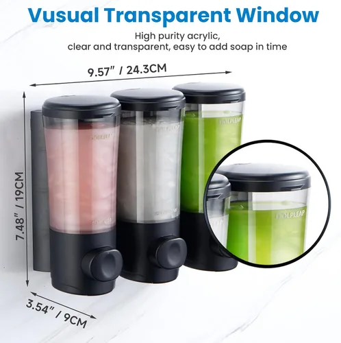 Vista 3 de Dispensador de champú acondicionador de gel corporal, dispensador de jabón de ducha sin taladro, dispensador de champú montado en la pared