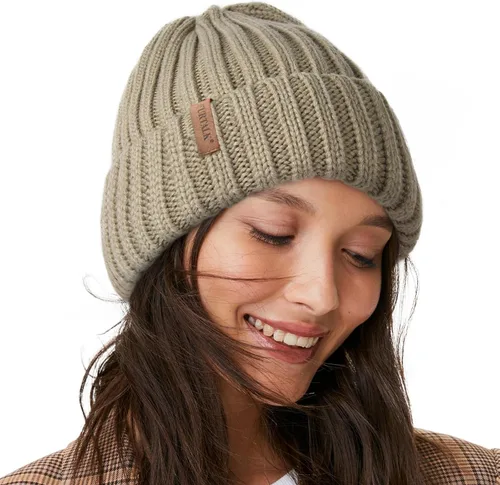 Vista 21 de FURTALK - Gorros de invierno con forro polar para mujer, gorro de punto grueso con calavera, gorro de nieve para mujer Beige
