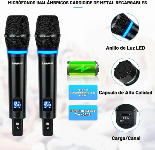 Vista 3 de Sistema de Micrófono Inalámbrico Recargable de 4 Canales Pro, Micrófono de Mano de Metal UHF Auricular Lavalier de Solapa Inalámbrico para Iglesia