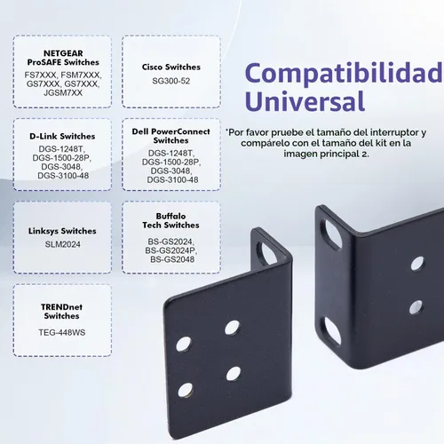 Vista 6 de Kit de montaje en rack de 19" para interruptores de 17,3 pulgadas de ancho, compatible con productos Select Buffalo Tech, Dell, Cisco, D-Link