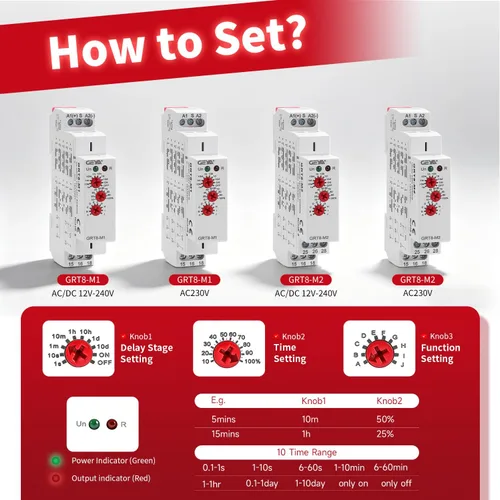 Vista 2 de Relé de tiempo multifunción 16A con 10 opciones de función relé AC/DC12V-240V (GRT8-M1, AC/DC12V-240V)