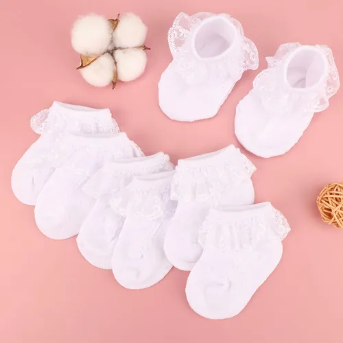 Vista 2 de DRESHOW BQUBO - Calcetines de encaje con volantes y ojales para bebés, calcetines finos para recién nacidosbebésniños pequeños